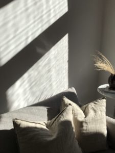 beige pillows, shadow play, minimal style, light, neutral living room, home, interior, snapshots, slow living, stay home Bedroom Decor Details, Dried Flowers, beige storage, mirror, Hay Matin Lamp, minimal style neutral home, slow living | RG Daily Blog